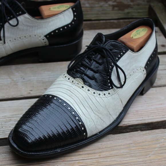 Black & White Genuine Lizard Spectator Cap Toe EUC - Picture 4 of 13